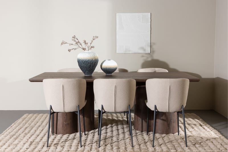 Olivia Spisegruppe 210 cm Rektangulær med 6 Modesto stoler - Mocca/Beige - Møbler - Bord - Spisegruppe