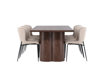 Olivia Spisegruppe 210 cm Rektangulær med 6 Modesto stoler - Mocca/Beige - Møbler - Bord - Spisegruppe