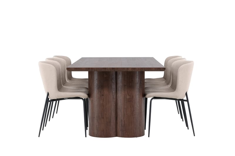 Olivia Spisegruppe 210 cm Rektangulær med 6 Modesto stoler - Mocca/Beige - Møbler - Bord - Spisegruppe