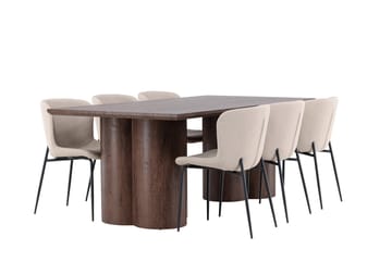 Olivia Spisegruppe 210 cm Rektangulær med 6 Modesto stoler - Mocca/Beige - Møbler - Bord - Spisegruppe