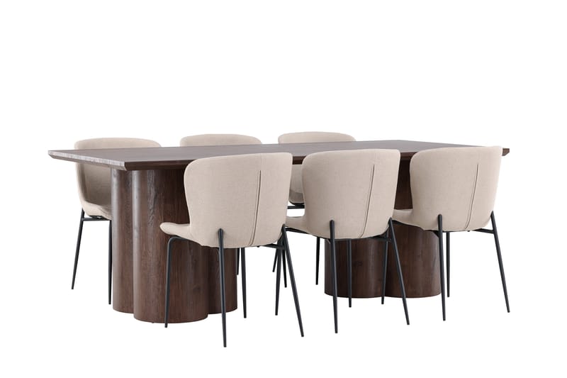 Olivia Spisegruppe 210 cm Rektangulær med 6 Modesto stoler - Mocca/Beige - Møbler - Bord - Spisegruppe