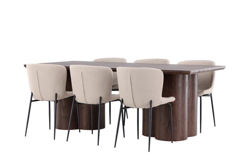 Olivia Spisegruppe 210 cm Rektangulær med 6 Modesto stoler - Mocca/Beige - Møbler - Bord - Spisegruppe