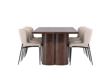 Olivia Spisegruppe 210 cm Rektangulær med 6 Modesto stoler - Mocca/Beige - Møbler - Bord - Spisegruppe