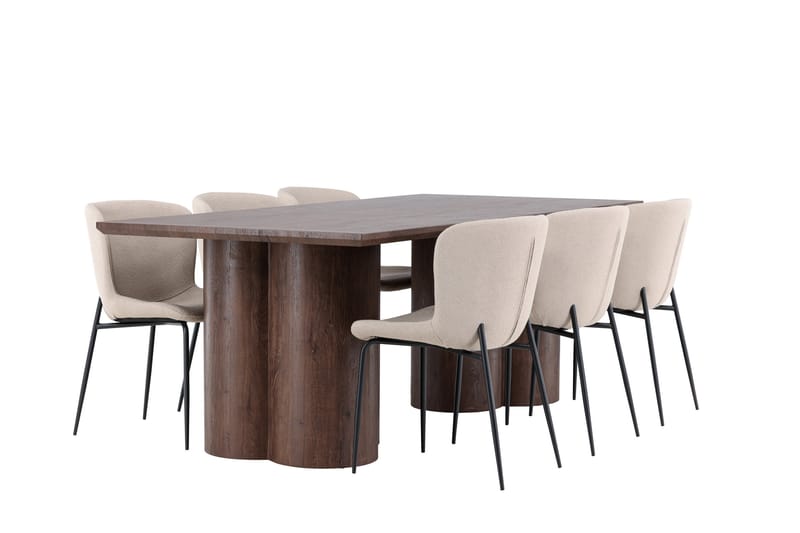 Olivia Spisegruppe 210 cm Rektangulær med 6 Modesto stoler - Mocca/Beige - Møbler - Bord - Spisegruppe