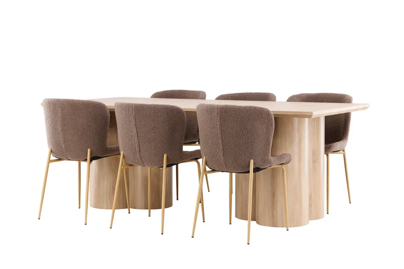 Olivia Spisegruppe 210 cm Rektangulær med 6 Modesto stoler - Whitewash/Brun - Møbler - Bord - Spisegruppe