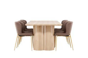 Olivia Spisegruppe 210 cm Rektangulær med 6 Modesto stoler - Whitewash/Brun - Møbler - Bord - Spisegruppe