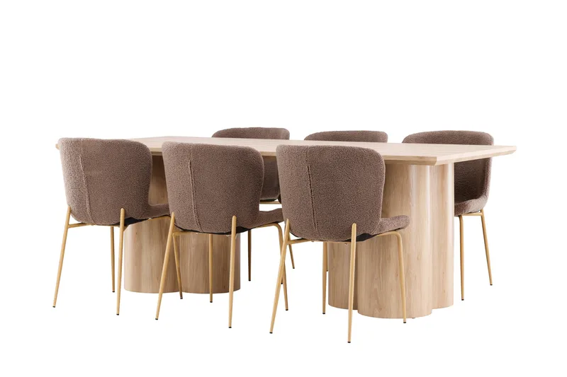 Olivia Spisegruppe 210 cm Rektangulær med 6 Modesto stoler - Whitewash/Brun - Møbler - Bord - Spisegruppe