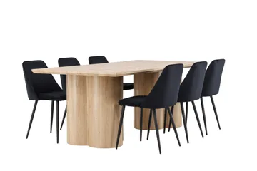 Olivia Spisegruppe 210 cm Rektangulær med 6 Night stoler - Whitewash/Sort - Møbler - Bord - Spisegruppe