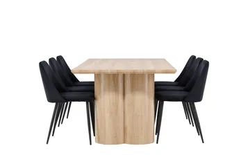 Olivia Spisegruppe 210 cm Rektangulær med 6 Night stoler - Whitewash/Sort - Møbler - Bord - Spisegruppe