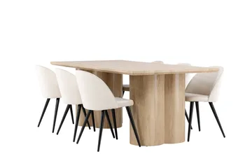 Olivia Spisegruppe 210 cm Rektangulær med 6 Velvet stoler - Whitewash/Beige - Møbler - Bord - Spisegruppe