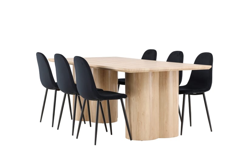 Olivia Spisegruppe 210 cm Rektangulær med 6 Polar stoler, Whitewash/Sort