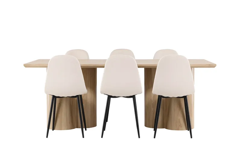 Olivia Spisegruppe 210 cm Rektangulær med 6 Polar stoler - Whitewash/Beige - Møbler - Bord - Spisegruppe