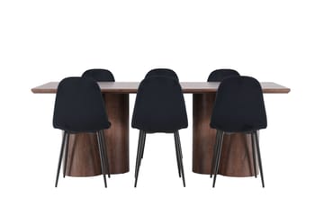 Olivia Spisegruppe 210 cm Rektangulær med 6 Polar stoler - Mocca/Sort - Møbler - Bord - Spisegruppe