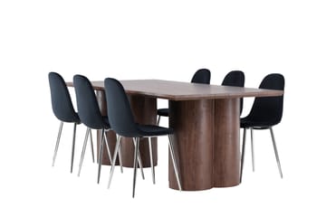 Olivia Spisegruppe 210 cm Rektangulær med 6 Polar stoler - Mocca/Sort - Møbler - Bord - Spisegruppe