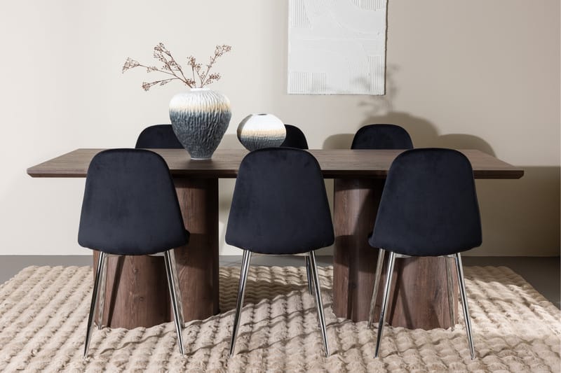 Olivia Spisegruppe 210 cm Rektangulær med 6 Polar stoler - Mocca/Sort - Møbler - Bord - Spisegruppe