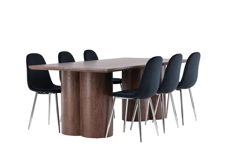 Olivia Spisegruppe 210 cm Rektangulær med 6 Polar stoler - Mocca/Sort - Møbler - Bord - Spisegruppe
