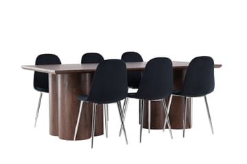 Olivia Spisegruppe 210 cm Rektangulær med 6 Polar stoler - Mocca/Sort - Møbler - Bord - Spisegruppe