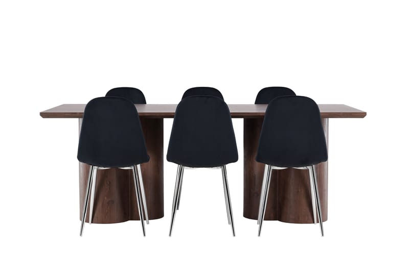 Olivia Spisegruppe 210 cm Rektangulær med 6 Polar stoler - Mocca/Sort - Møbler - Bord - Spisegruppe