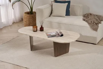 Omari Sofabord 130 cm - Travertin og valnøtt - Møbler - Bord - Sofabord & salongbord