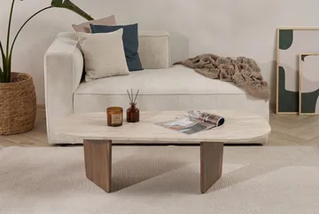 Omari Sofabord 130 cm - Travertin og valnøtt - Møbler - Bord - Sofabord & salongbord