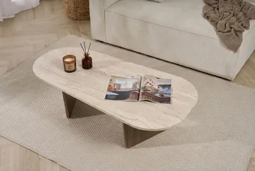 Omari Sofabord 130 cm - Travertin og valnøtt - Møbler - Bord - Sofabord & salongbord