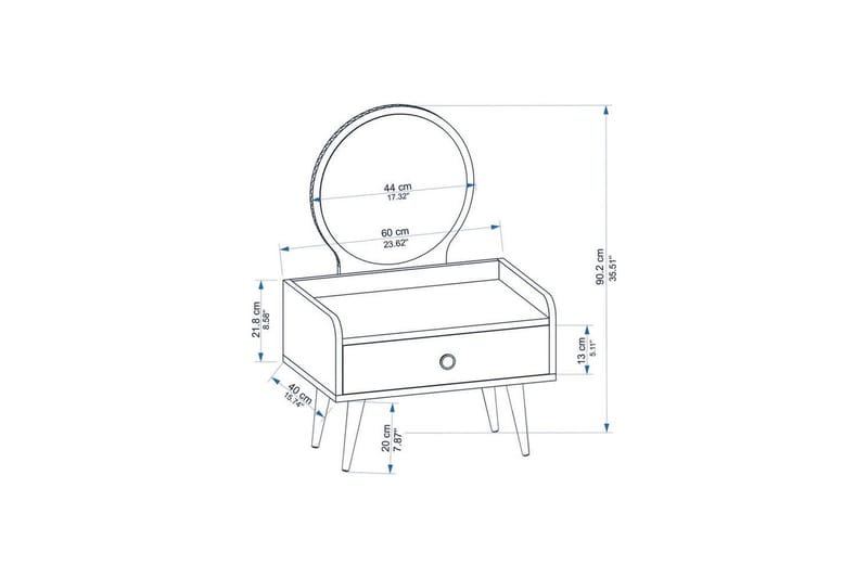 Orlinor Sminkebord 60 cm - Hvit/Blå - Møbler - Bord - Sminkebord & toalettbord