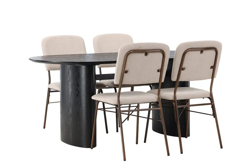 Oval matgrupp Venture Home Beige Mörkbrun 4st - Mørkebrun - Møbler - Bord - Spisegruppe