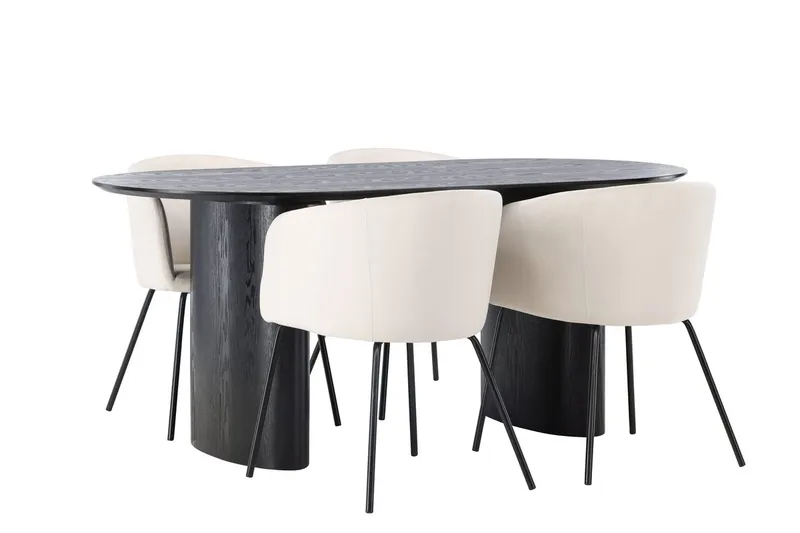 Oval matgrupp Venture Home Beige Svart 4st - Møbler - Bord - Spisegruppe