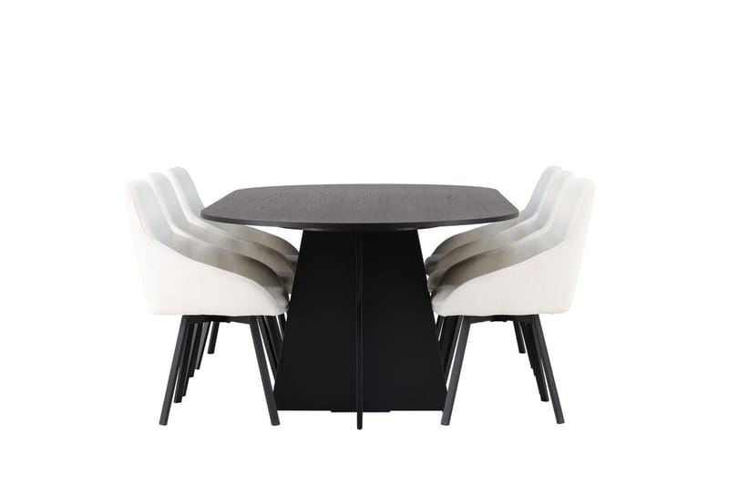 Oval matgrupp Venture Home Beige Svart 6st - Møbler - Bord - Spisegruppe