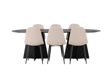 Oval matgrupp Venture Home Beige Svart 6st - Møbler - Bord - Spisegruppe