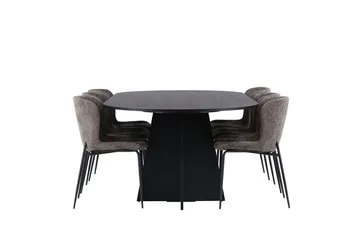 Oval matgrupp Venture Home Beige Svart 6st - Møbler - Bord - Spisegruppe