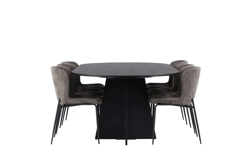 Oval matgrupp Venture Home Beige Svart 6st - Møbler - Bord - Spisegruppe