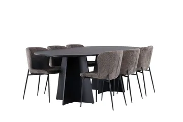 Oval matgrupp Venture Home Beige Svart 6st - Møbler - Bord - Spisegruppe