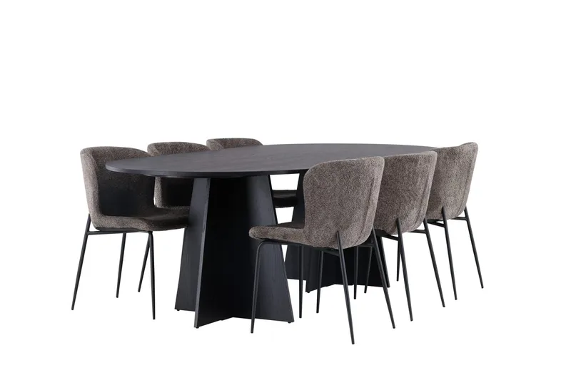 Oval matgrupp Venture Home Beige Svart 6st - Møbler - Bord - Spisegruppe