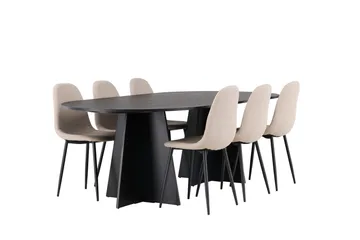 Oval matgrupp Venture Home Beige Svart 6st - Møbler - Bord - Spisegruppe
