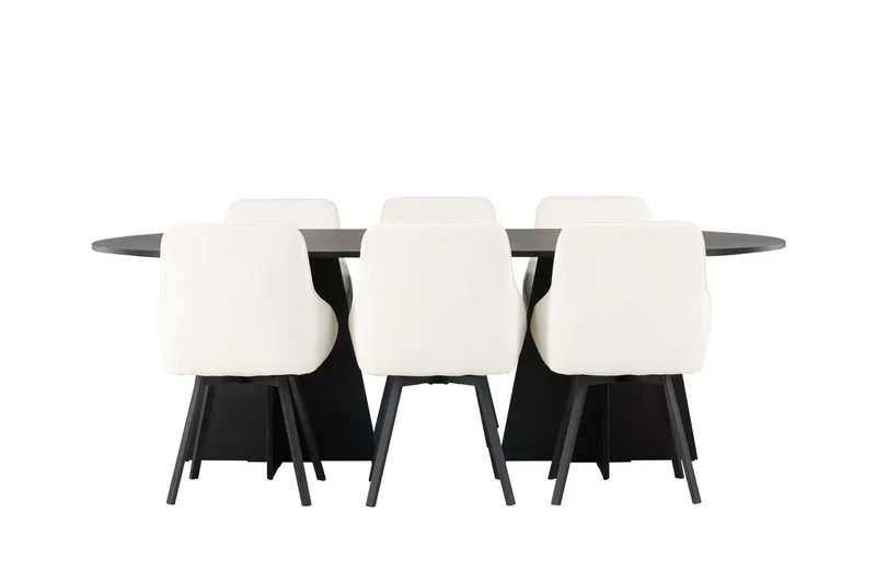 Oval matgrupp Venture Home Beige Svart 6st - Møbler - Bord - Spisegruppe