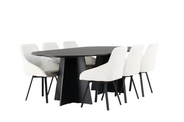 Oval matgrupp Venture Home Beige Svart 6st - Møbler - Bord - Spisegruppe