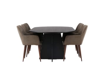 Oval matgrupp Venture Home Brun Svart 6st - Møbler - Bord - Spisegruppe