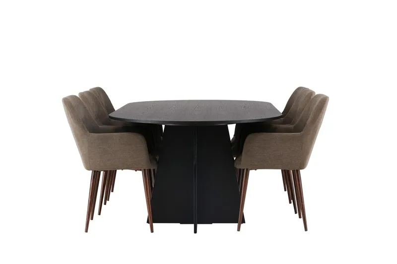 Oval matgrupp Venture Home Brun Svart 6st - Møbler - Bord - Spisegruppe