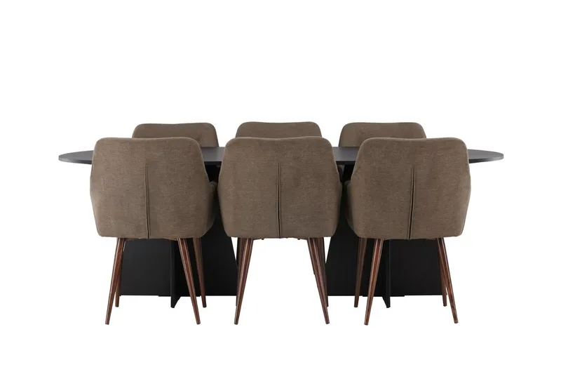 Oval matgrupp Venture Home Brun Svart 6st - Møbler - Bord - Spisegruppe