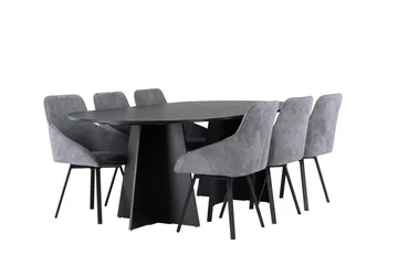 Oval matgrupp Venture Home Grå Svart 6st - Møbler - Bord - Spisegruppe