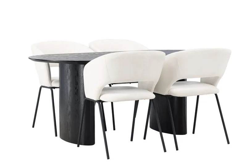 Oval matgrupp Venture Home Offwhite Svart 4st - Møbler - Bord - Spisegruppe