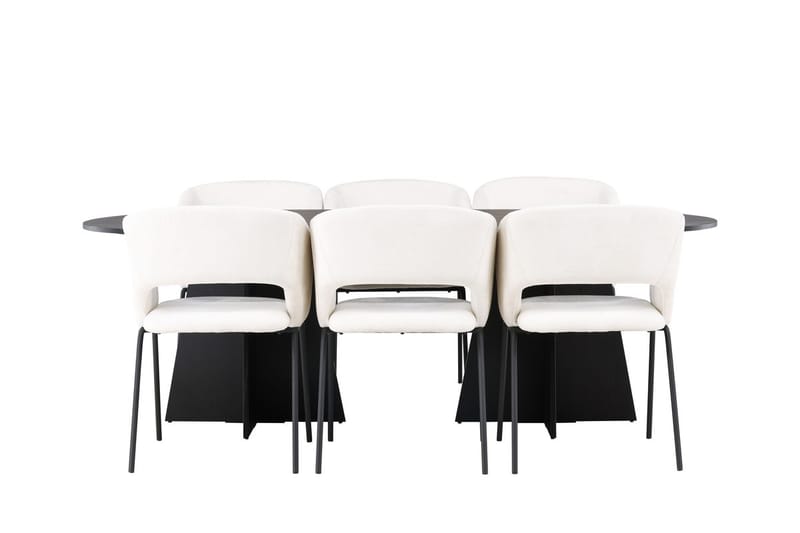 Oval matgrupp Venture Home Offwhite Svart 6st - Møbler - Bord - Spisegruppe