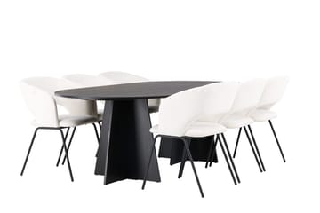 Oval matgrupp Venture Home Offwhite Svart 6st - Møbler - Bord - Spisegruppe