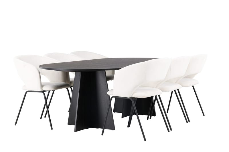 Oval matgrupp Venture Home Offwhite Svart 6st - Møbler - Bord - Spisegruppe
