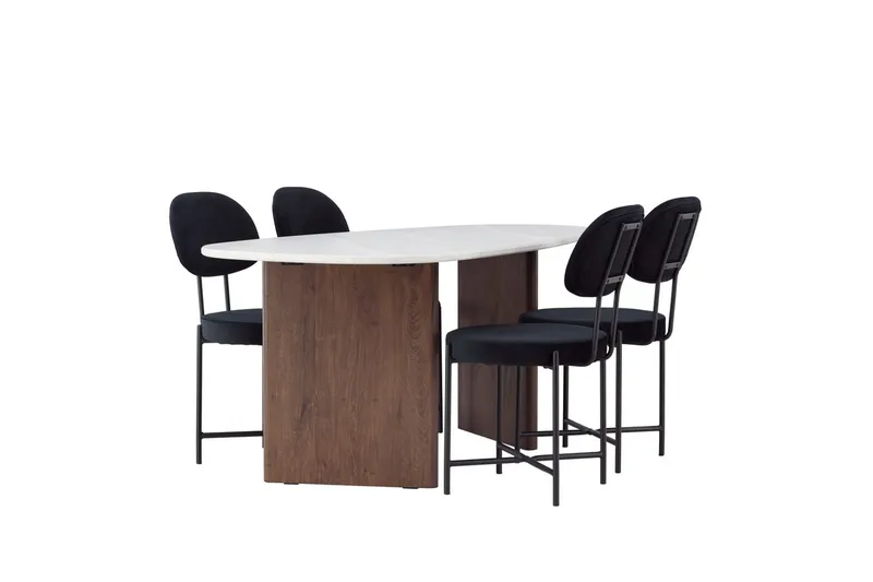 Oval matgrupp Venture Home Svart Ljusgrå 4st - Svart / lysegrå - Møbler - Bord - Spisegruppe
