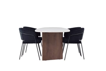 Oval matgrupp Venture Home Svart Ljusgrå 4st - Svart og lysegrå med mørkebrun ramme - Møbler - Bord - Spisegruppe
