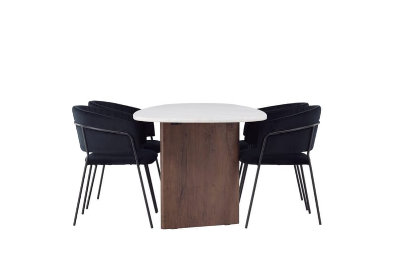 Oval matgrupp Venture Home Svart Ljusgrå 4st - Svart og lysegrå med mørkebrun ramme - Møbler - Bord - Spisegruppe