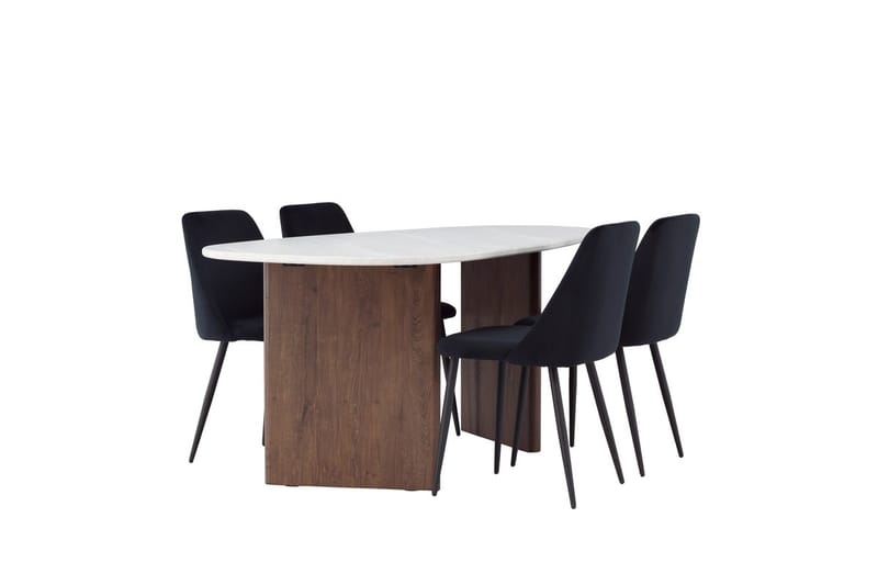 Oval matgrupp Venture Home Svart Ljusgrå 4st - Svart/Lysegrå - Møbler - Bord - Spisegruppe