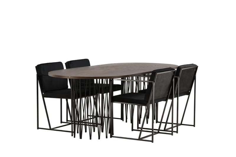 Oval matgrupp Venture Home Svart Mocka 4st - Møbler - Bord - Spisegruppe